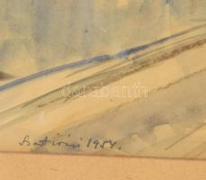 Szentiványi Lajos (1909-1973): Budapesti Dunapart, 1954. Akvarell, papír. Jelzett. 32x42 cm. Üvegeze...
