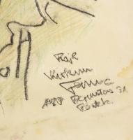 Olvashatatlan jelzéssel (Kiskun Ferenc?): Portré. Ceruza, kréta, papír. 61,5x43 cm. Lap alja foltos....