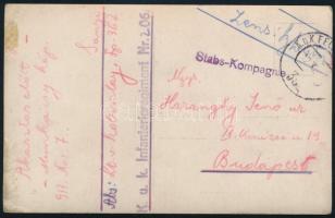 1917 Szoboszlay Sándor hadnagy, a 206. gyalogezred tagjának őt magát ábrázoló, megírt fotólapja, Har...