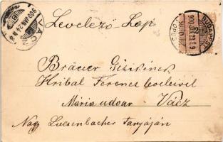 1900 Fairy tale scene with children and witch (Hansel and Gretel?) art postcard. Art Nouveau, litho ...