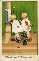 1934 Fröhliche Weihnachten / Christmas greeting art postcard (lyukak / pinholes)