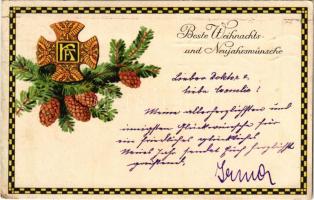 1915 Beste Weihnachts- und Neujahrswünsche. Offizielle Karte für Rotes Kreuz, Kriegsfürsorgeamt, Kriegshilfsbüro No. 318. / WWI German and Austro-Hungarian K.u.K. military art postcard with Christmas and New Year greetings. litho (EK)