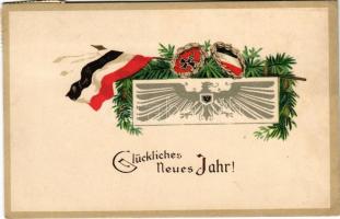 Glückliches Neues Jahr! / WWI German military art postcard with New Year greetings, German flag. litho (ázott / wet damage)