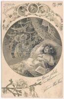 1903 Fröhliche Weihnachten! / Christmas greeting art postcard. L.Z.W. 1912. Art Nouveau, floral, litho (ázott / wet damage)