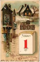 1903 Die besten Glückwünsche zum neuen Jahre, 1 Jänner 1903 / New Year greeting art postcard. Art Nouveau, Emb. litho (ázott sarok / wet corner)