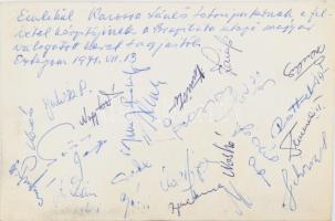 1971.VII.13 Magyar labdarúgó felnőtt válogatott keret aláírásai: Bene Ferenc, Zámbó Sándor, Páncsics...