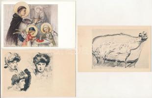 60 db RÉGI művész képeslap vegyes minőségben: szignózott lapok / 60 pre-1945 glamour art postcards i...