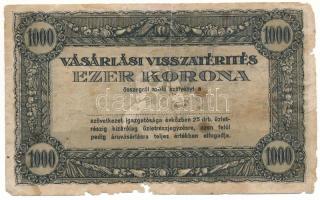 ~1920. 1000K "Vásárlási visszatérítés" kitöltetlen T:VG anyaghiány