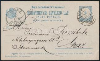 1893 Hírdetményes levelezőlap "KASSA" - "GRAZ"