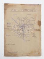 cca 1914-1918 Skizze von Ontagnano (Olaszország), kézzel rajzolt térkép, feltehetőleg az I. világháborúban, katonai-felderítési célra készült, a lap foltos, 21x15 cm + Plano de Vilago, ismeretlen település kézzel rajzolt, nagyméretű térképe, eszperantó nyelvű feliratokkal, kisebb lapszéli sérülésekkel, foltokkal, 89,5x125 cm