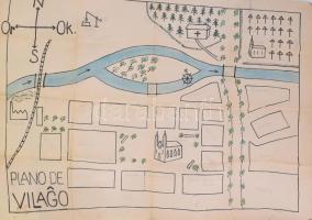 cca 1914-1918 Skizze von Ontagnano (Olaszország), kézzel rajzolt térkép, feltehetőleg az I. világháb...