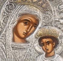 Mária a kis Jézussal. Modern ikon, ezüst (Ag) jelzett okláddal, 12x14 cm