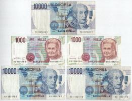 Olaszország 1984. 10.000L (3x) + 1990. 1000L (6x, ebből 4db sorszámkövető) T:VF,F
Italy 1984. 10.00...