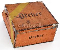 Dreher fémdoboz, kopott, 23x22 cm