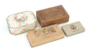 4 darab díszdoboz, közte Kugler Henrik Gerbeaud fa doboz 16x10 cm