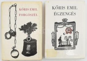 2 db Kőris Emil: Égzengés. Bp., 1977, Magvető. Kiadói egészvászon kötés, papír védőborítóval, kissé kopottas állapotban + Kőris Emil: Forgószél. Bp., 1974, Magvető. Kiadói egészvászon kötés, papír védőborítóval, kissé kopottas állapotban.