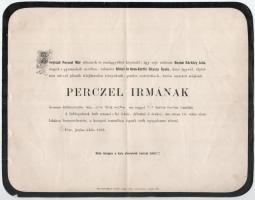 1868 Pest, Perczel Irma (1845-1868) Perczel Mór lányának halálozási értesítője