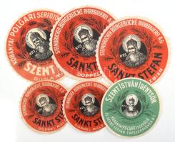 cca 1920-1940 Kőbányai Polgári Serfőző Rt. 6 darab italcímke