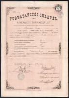 1883 Tornatanítói oklevél Máttyus Arisztid (alistáli és padányi), elnök aláírásával