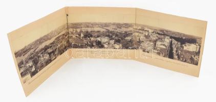 cca 1890 Konstantinápoly panorámája a Galatai toronyból. Magyar utazó által készített nagy méretű panoráma fotó. 3 részes, Az egyik lap hátoldalán is isztambuli utcaképpel 105x28 cm  cca 1890 Panorama of Constantinople from the Galata Tower. A large panoramic photo taken by a Hungarian traveler. 3 parts, On the reverse side of one sheet there is also a street picture of Istanbul, 105x28 cm