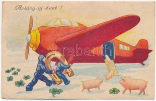 1952 Boldog új évet! Repülőgépes üdvözlet / New Year greeting, aircraft (EK)