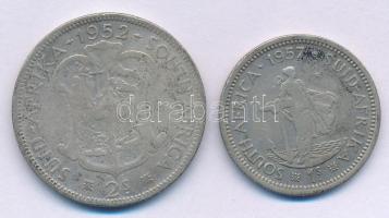 Dél-Afrika 1952. 2Sch Ag "VI. György" + 1957. 1Sch Ag "II. Erzsébet" T:F, patina...