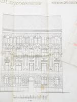 cca 1910 Budapest, Lovag utca 13. építkezés 2 db tervrajza, homlokzat és az épület belső szerkezete