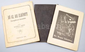 Vegyes könyvtétel, 3 db.  Református kis énekeskönyv katonáink részére. Templomi énekeskönyvünkből kiválogatva. Bp., 1915, Hornyánszky Viktor, 64 p. Kiadói papírkötés.;  Garbai Imre: Hű az, aki elhívott. Evangéliumi beszédek. Rádfalva, 1929., Szerzői, (Siklós, Cserni János "Dunavölgyi"-ny.), 24 p. Kiadói papírkötés.;  Kis magyar daloskönyv. Soli Deo Gloria. Prákány, én., Hangjegynyomás Gondos, 63+1 p. Kiadó papírkötés.;