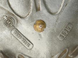 Antik gyufatartós hamuzó. Asztali tömör öntöttvas levél formájú hamuzó, réz szecessziós Gyufásdobozt...