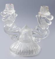 Kétágú üveg gyertyatartó. Jelzés nélkül, kis kopással, 21x19 cm