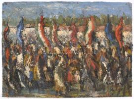 Gaál Lajos jelzéssel: Színes kép. Olaj, vászon, sérült, vakráma nélkül, 49x66 cm