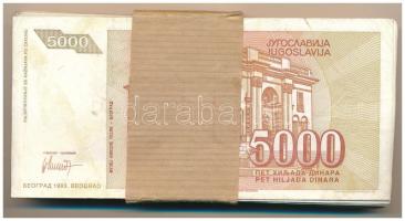 Jugoszlávia 1993. 5000D (100x) eredeti banki kötegelővel T:F Yugoslavia 1993. 5000 Dinara (100x) wit...