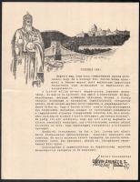 cca 1920-1940 Corvin Áruház Rt. reklám nyomtatványa, fejléces papírral, rajta a Lánchíddal és Budai Királyi Palotával, valamint Szent István királlyal, hajtott.