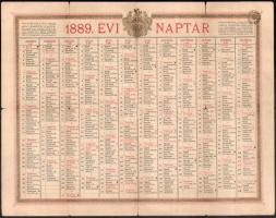 cca 1899. évi naptár, litografált, díszes keretdíszítéssel, adóbélyeggel, szakadt, hajtott, a hátoldalán jegyzettel.