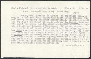 1850 Krakkó, Cs. és Kir. Parancsnokság, 1848-49-es magyar szabadságharc lengyel szimpatizánsainak le...