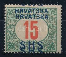 SHS 1918 Portó 15f kettős felülnyomással Signed: Bodor Certificate: Zrinjscak