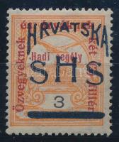 SHS 1918 Hadisegély II. 3f próbanyomat Signed: Bodor Certificate: Zrinjscak