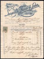 1907 Bp., Leopold Fenyő &amp; Sohn (Fenyő Lipót &amp; Fia) bútorgyár számlája Franz Mayer &amp; Söhne pancsovai cég részére, fejléces papíron, 10 fillér okmánybélyeggel