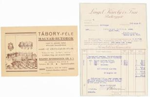 cca 1940 Bp., Tábory féle magyar bútorok illusztrált egyoldalas reklám szórólap, 16x24 cm + 1932 Bp., Lingel Károly és Fiai Bútorgyár rendeléselismerése fejléces papíron, apró lapszéli szakadással