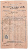 1909 Bp., Rosenzweig Izidor Utóda fejléces számla, össz. 4 oldalas (ebből 3 beírt oldal), 2f okmányb...