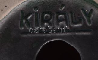 Király mázas kerámia gyertyatartó, kézzel festett, jelzett, hibátlan d:14 cm, m: 15 cm