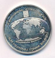 Lapis András (1942-) 1987. "A magyarhoni vitorláshajózók első földkörüli útjának emlékére - MÉE Székesfehérvár / Szent Jupát - Fa Nándor, Gál József" kétoldalas jelzett Ag emlékérem (35,76g/0.835/42,5mm) T:AU (eredetileg PP), kis patina, ujjlenyomat Adamo SF7
