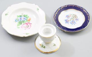 Herendi tálka + Zsolnay tálka + Hollóházi gyertyatartó, jelzett, kis kopással.