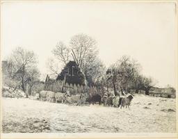 Dudás Jenő (1900-1991): Nyáj. Rézkarc, papír, jelzett. Művészpéldány E.A XV/III számozással. Üvegezett keretben, paszpartu széle kissé foltos, 29,5x39 cm