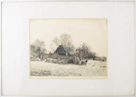 Dudás Jenő (1900-1991): Nyáj. Rézkarc, papír, jelzett. Művészpéldány E.A XV/III számozással. Üvegeze...