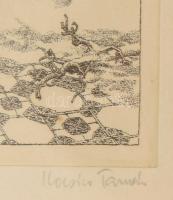 Kovács Tamás (1942-1999): Zenélő társaság (cím nélkül). Rézkarc, papír, jelzett. Üvegezett fakeretbe...