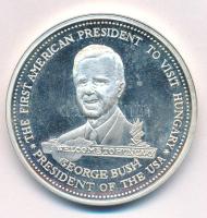 Bozó Gyula (1913-2004) 1989. "George Bush látogatása Magyarországon" kétoldalas jelzett Ag emlékérem (35,71g/0.835/42,5mm) T:AU (eredetileg PP), ujjlenyomat