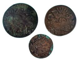 1800B 6kr Cu "I. Ferenc" (Kremnica) + 1800E 3kr Cu "I. Ferenc" (Alba Iulia) + 1800S 1kr Cu "I. Ferenc" (Szomolnok) T:VF-F, patina