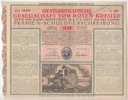 Ausztria / Bécs 1916. "Osztrák Vöröskereszt" 20K értékű nyereménykötvénye, bélyegzéssel T:XF szakadás Austria / Vienna 1916. "Oesterreichische Gesellschaft vom Roten Kreuze" (Red Cross) premium debenture about 20 Corona with overstamp C:XF tear