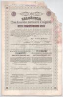 Zágráb 1911. "Első Horvát Takarékpénztár Zágrábban" záloglevél 10.000K-ról, német, horvát és magyar nyelven, szelvényekkel, bélyegzésekkel T:F nagyobb papírhiány